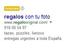 Ejemplo de anuncio Google Adwords